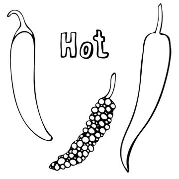 Set of vector hand drawn outline chili peppers Stock Illustration