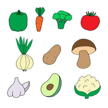 Set of vector hand drawn vegetables isolated on white. Doodle style illustration Stock Illustration
