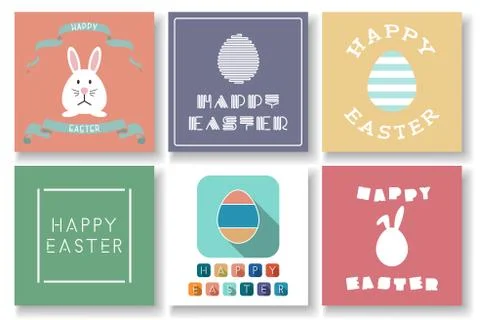 Set of vector happy Easter colorful cards with decorative elements. Holiday Illustration