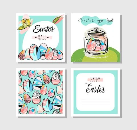 Set of Vector Happy Easter Label Elements. Vintage Holiday Badges. Vector Illustrazione stock
