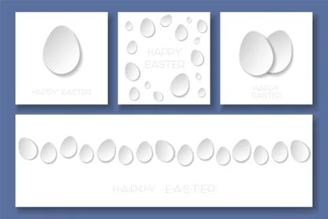 Set of vector happy easter minimalistic cards with paper origami eggs. Holiday 库存插图