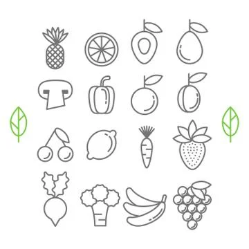 Set of vector healthy eco fruit and vegetables icons Illustrazione stock