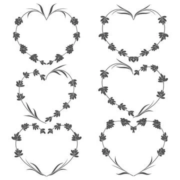 Set of vector heart of flowers of lavender. Isolated objects. Stock Illustration