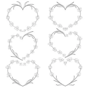 Set of vector heart of flowers of lavender. Isolated objects. Stock Illustration