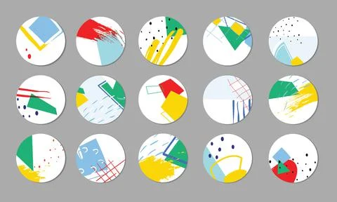 Set of vector highlight covers. Geometric abstract backgrounds. Round icons f Stock Illustration