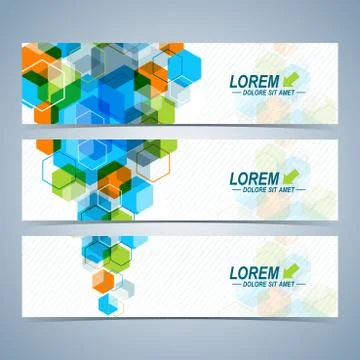 Set of the vector horizontal banners.  Background with colorful hexagons. Modern イラスト素材