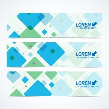 Set of vector horizontal banners. Background with colorful scuares . Modern Stock Illustration