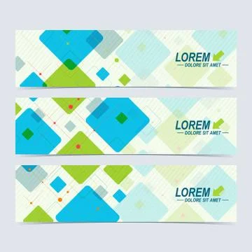 Set of vector horizontal banners. Background with colorful scuares . Modern Stock Illustration
