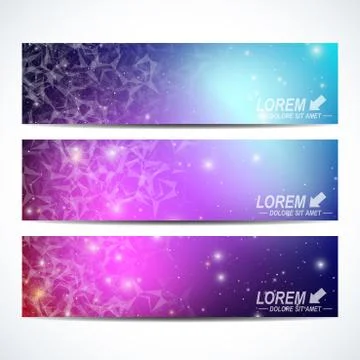Set of  vector horizontal banners.  Background science, connection, chemistry Stock Illustration