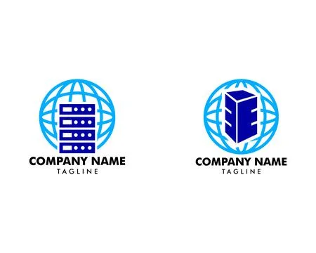 Set of Vector host and planet logo combination, Server and world symbol or ic Stock Illustration