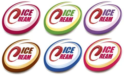 Set vector ice cream label with human tongue Stock Illustration