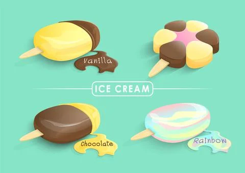 Set of vector ice cream stick Isolated illustration. Illustrazione stock
