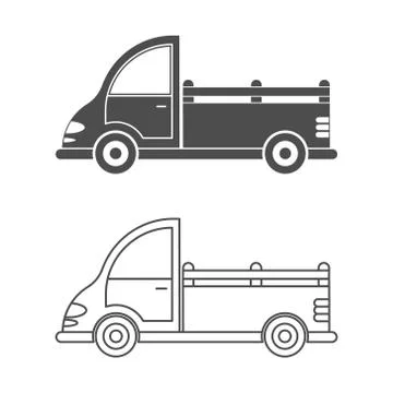 Set vector icon of a car or commercial van. Simple design, isolated on white Stock Illustration