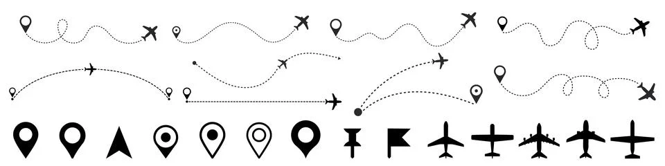 Set of vector icons and design elements for travel and navigation. Includes.. Stock Illustration