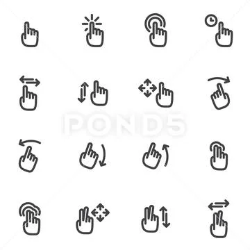 Set of vector icons, and logos hands, fingers, gestures, movement touch screen Stock Illustration