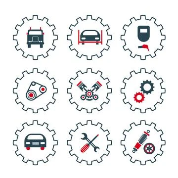 A set of vector icons and logos with car parts Stock Illustration
