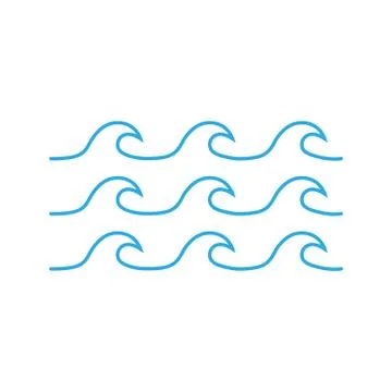 Set of vector icons, blue waves, water waves, flat style, vector image Stock Illustration