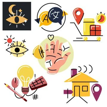 Set of vector icons in bold line style Stock Illustration