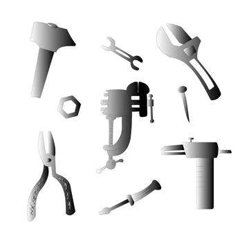A set of vector icons of the builder's and carpenter's tools. Hammer, pliers, Stock Illustration