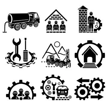 A set of vector icons for construction and industry. Stock Illustration
