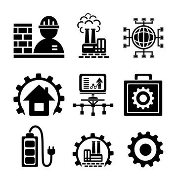 A set of vector icons for construction and industry. Stock Illustration