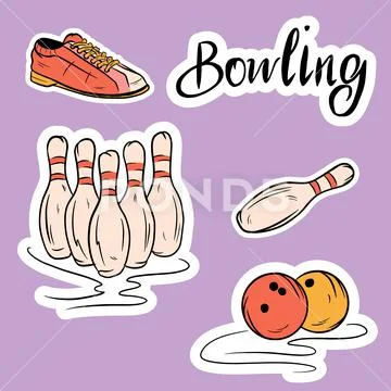 Set of vector icons dedicated to bowling. Stock Illustration