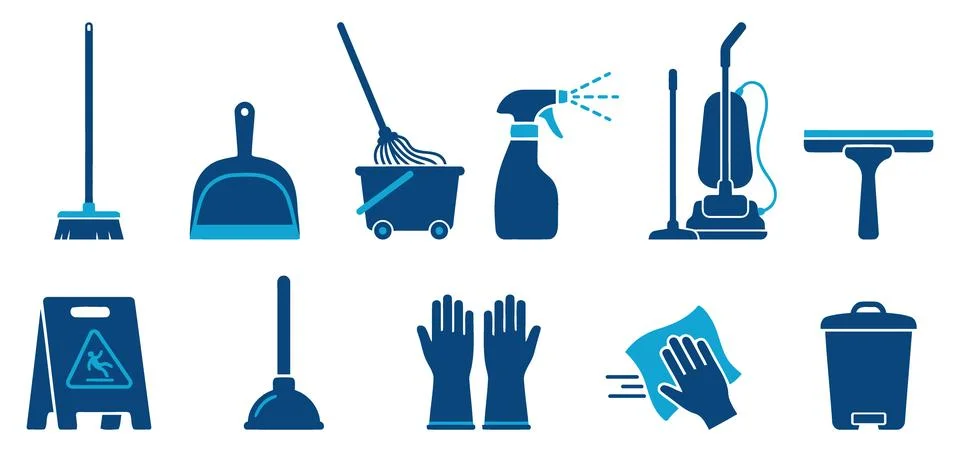Set of Vector Icons Depicting Various Cleaning Tools Stock Illustration