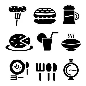 A set of vector icons for dishes and food. Stock Illustration