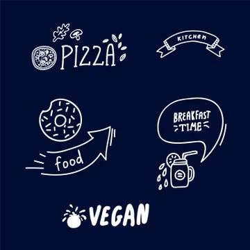 A set of Vector icons drawn by hand. Logos for vegan or vegetarian menus. Food Stock Illustration