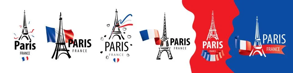 A set of vector icons of the Eiffel Tower in Paris drawn by hand Stock Illustration