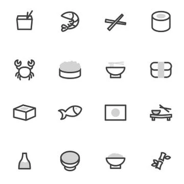 Set of vector icons elements  Japanese cuisine, sushi, rolls, seafood and Asia 스톡 일러스트