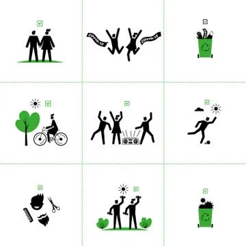 Set of vector icons of end of quarantine, virus epidemic. Victory over COVID-19. Stock Illustration