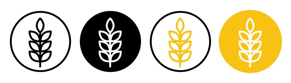 Set of vector icons featuring wheat ears and grain stalks inside circular b.. Stock Illustration