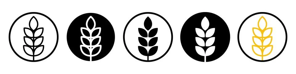 Set of vector icons featuring wheat ears and grain stalks inside circular b.. Ilustração Stock