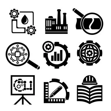 A set of vector icons from the field of construction, industry Stock Illustration