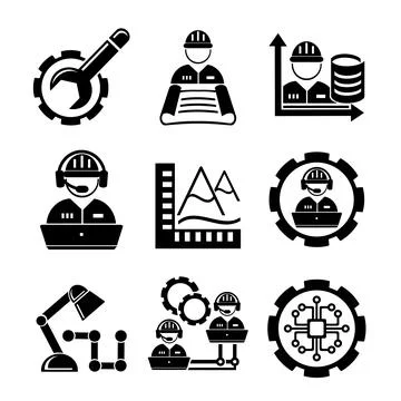 A set of vector icons from the field of construction, industry Stock Illustration