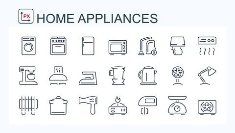 A set of vector icons from a fine line of home appliances. Stock Illustration