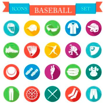 Set of vector icons flat about baseball Stock Illustration