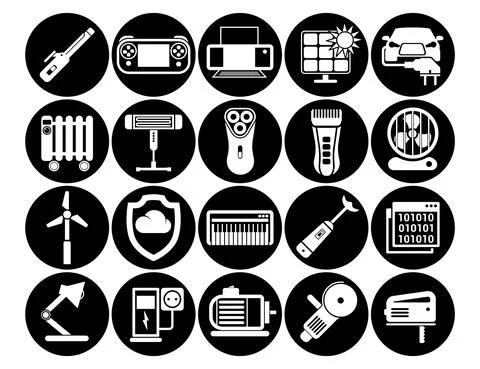 Set vector icons in flat design technology smart city house internet of thing 스톡 일러스트