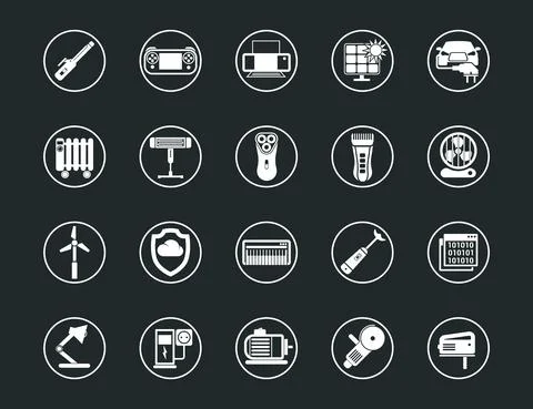 Set vector icons in flat design technology smart city house internet of thing Stock Illustration