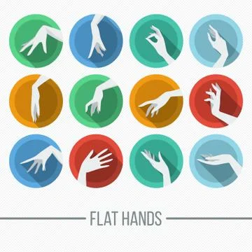 Set of vector icons in a flat style with a different image of female hands Stock Illustration
