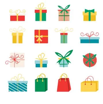 Set of vector icons in flat style for Christmas. Stock Illustration
