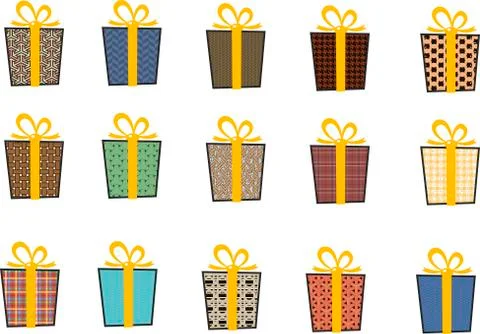 Set of vector icons in flat style for Christmas. Stylish set of gifts and Stock Illustration