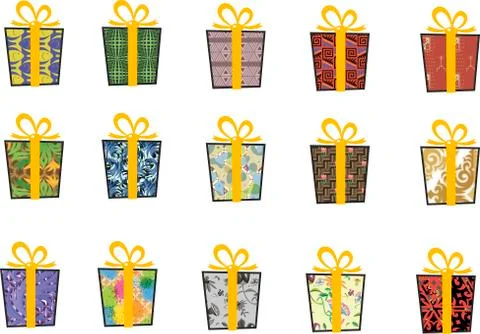 Set of vector icons in flat style for Christmas. Stylish set of gifts and Stock Illustration