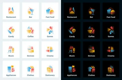 Set of vector icons in gradient style. Editable illustrations Stock Illustration