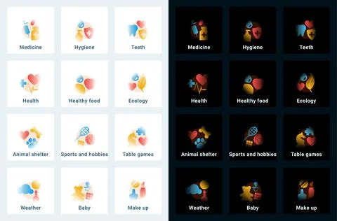 Set of vector icons in gradient style. Editable illustrations Stock Illustration