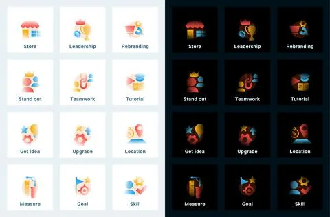 Set of vector icons in gradient style. Editable illustrations Stock Illustration