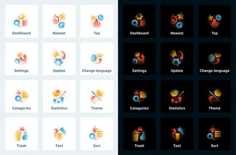 Set of vector icons in gradient style. Editable illustrations Stock Illustration