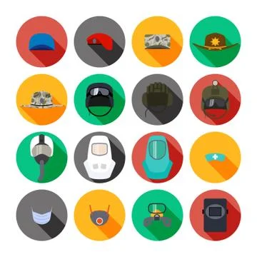 Set of vector icons of hats and masks Stock Illustration