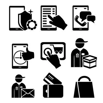 A set of vector icons for online ordering and delivery. Stock Illustration